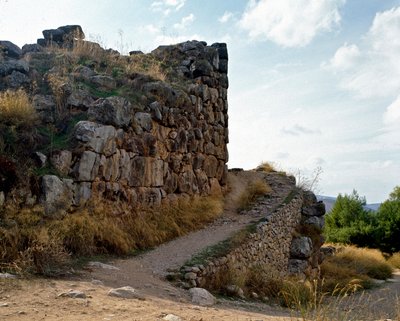 Arte micenea: accesso alla cittadella micenea, città di Tirinto, intorno al 1200 a.C. Grecia da Mycenaean