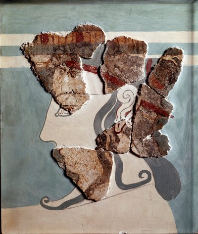 Arte micenea: testa femminile. Frammento di affresco dal palazzo di Tirinto da Mycenaean
