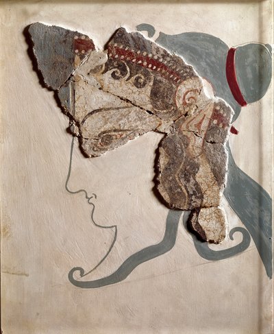 Arte micenea: testa femminile. Frammento di affresco dal palazzo di Tirinto da Mycenaean