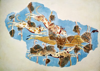 Affresco che raffigura scena di caccia, da Tirinto, Grecia da Mycenaean Mycenaean