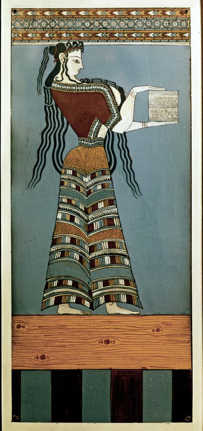 Arte micenea: Una dama-corteggiatrice di Micene. Affresco da Tirinto, originale del XIII secolo a.C. (affresco) da Mycenaean Mycenaean