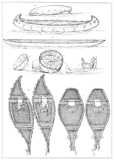 Canoe Sioux e racchette da neve Chippewa, 1841 da Myers and Co