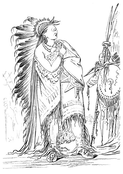 Due Corvi, maschio nativo americano della tribù Minataree, 1841 da Myers and Co