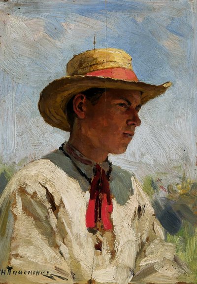 Studio di un ragazzo con cappello di paglia da Mykola Kornylijowytsch Pymonenko
