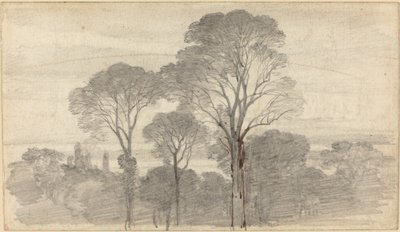Paesaggio serale con alberi alti da Myles Birket Foster