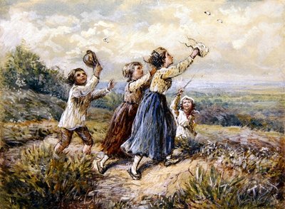 Bambini che inseguono farfalle da Myles Birket Foster
