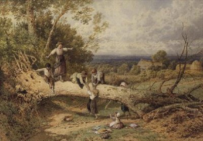 Bambini che Giocano su un Albero Caduto da Myles Birket Foster