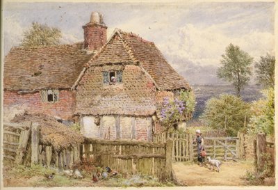 Ragazza con un Agnello vicino alla Fattoria da Myles Birket Foster