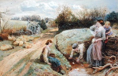 Barche giocattolo a vela nel ruscello da Myles Birket Foster