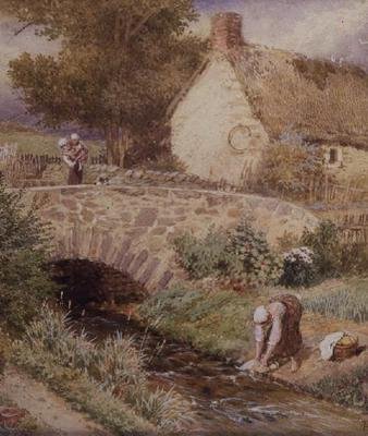 Donna che lava i vestiti in un ruscello da Myles Birket Foster