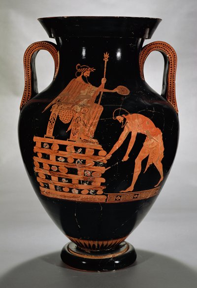 Anfora a figure rosse attiche raffigurante Creso sul suo rogo, da Vulci, c.500-490 a.C. da Myson