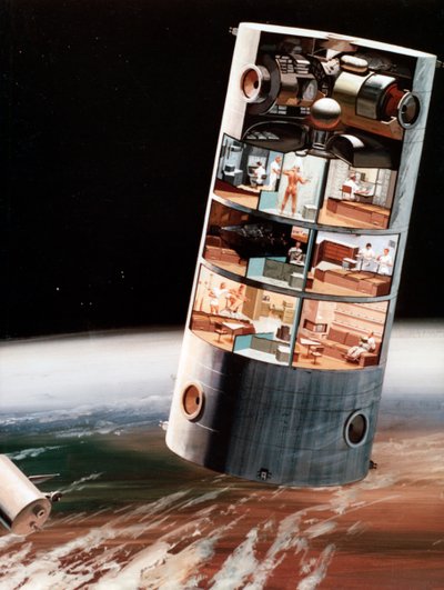 Una visione futuristica della vita nello spazio, c1970 da NASA Images