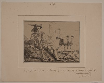 Cacciatore seduto e un cane da N.B. Krossing