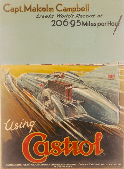 Poster pubblicitario Castrol, con Bluebird, 1928 da NF Humphries