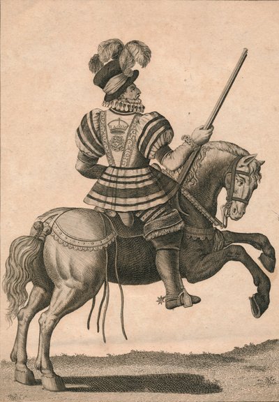 Un yeoman della guardia che accompagna la regina Elisabetta in un progresso, c1800 da N. C. Goodnight