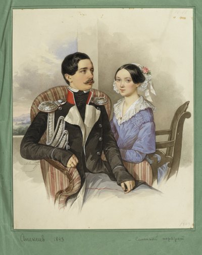 Ritratto del conte Jakov Karlovich Sievers 1818-1865 e della contessa Vera Mikhaylovna 1818-1865, 1843 da N. M. Alexeyev