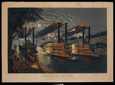 Una corsa per i corni di cervo sul Mississippi da N. and Ives J.M. (1824 95) Currier