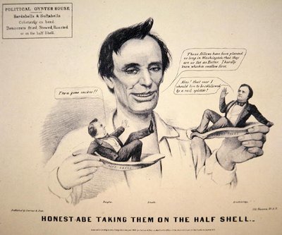 Abraham Lincoln (1809-65) cartone animato della campagna presidenziale da Currier and Ives