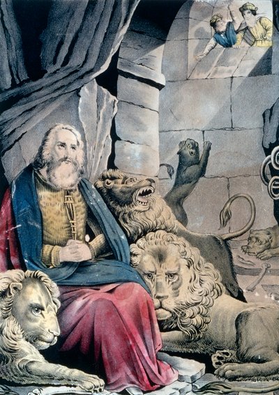 Daniele nella fossa dei leoni da N. and Ives J.M. (1824-95) Currier