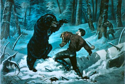 Vita sulla frontiera americana: Cacciatore in difficoltà da Currier and Ives