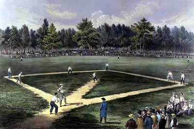 Il gioco nazionale americano del baseball, grande partita per il campionato agli Elysian Fields, Hoboken, N.J. 1866 da Currier and Ives