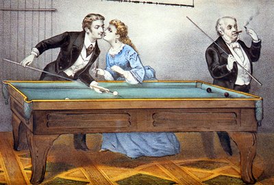 Bacio durante una partita di biliardo da N. and Ives J.M. (1824 95) Currier