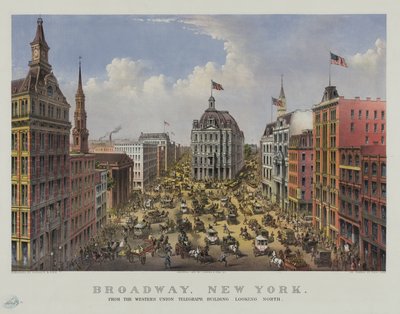Broadway, New York dal Western Union Telegraph Building guardando a nord da Currier and Ives