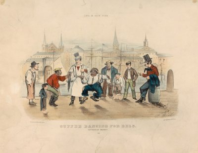 Cuffee balla per le anguille - Mercato di Catharine (Vita a New York) da Currier and Ives