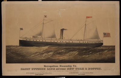 Metropolitan Steamship Co. linea esterna giornaliera tra New York e Boston... Nettuno da N. and Ives J.M. (1824 95) Currier