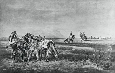 Pace o guerra, incontro tra gli indiani e i cacciatori bianchi, pubblicato da Colin Simkin da Currier and Ives