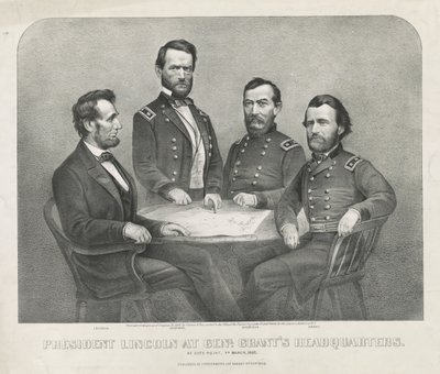 Il presidente Lincoln al quartier generale del generale Grant, c.1865 (litografia) da Currier and Ives