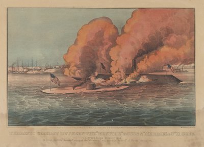 Terribile Combattimento tra il "Monitor" 2 Cannoni e il "Merrimac" 11 Cannoni a Hampton Roads, 9 marzo 1862 da Currier and Ives