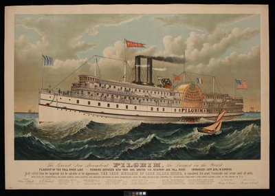 Il grande nuovo piroscafo Pilgrim, il più grande del mondo. Ammiraglia della Fall River Line - in servizio tra New York e Boston via Newport e Fall River da N. and Ives J.M. (1824 95) Currier