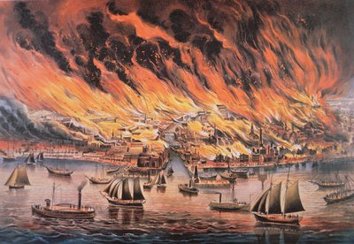 Il grande incendio di Chicago da Currier and Ives
