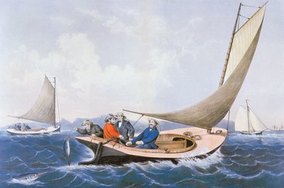 Pesca a traina per pesci azzurri al largo della costa del Maine da Currier and Ives