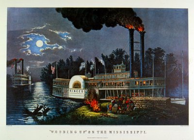 "Caricamento di legna sul Mississippi". 1863 da N. and Ives J.M. (1824 95) Currier