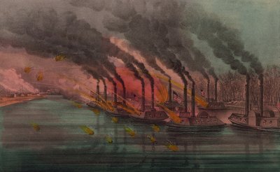 Bombardamento e cattura di Fort Henry da parte delle cannoniere federali, 1862 da N. and Ives, J.M. Currier