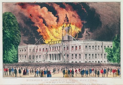 Incendio del Municipio di New York, nella notte del 17 agosto 1858 da N. and Ives, J.M. Currier