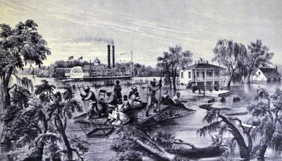 Alta marea nel Mississippi da N. and Ives, J.M. Currier