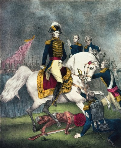 Generale William H. Harrison (1773-1841) alla battaglia di Tippecanoe, 1840 da N. and Ives, J.M. Currier