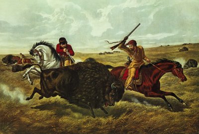 Vita nella prateria - la caccia al bufalo, 1862 da N. and Ives, J.M. Currier