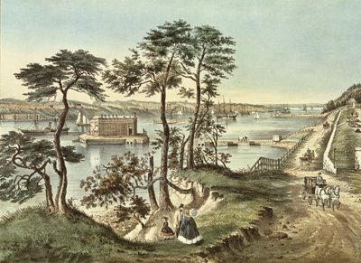 Staten Island e il Narrows da Fort Hamilton da N. and Ives, J.M. Currier