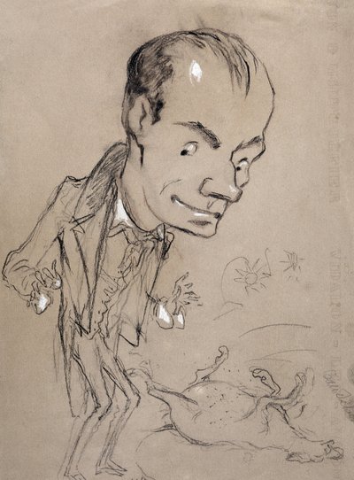 Baudelaire stupito davanti a un cavallo morto e sulla sua schiena. Rappresentazione di Charles Baudelaire poeta francese (1821-1867) da Nadar