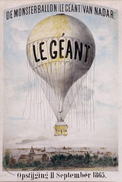 De Monsterballon (Le Giant) di Nadar Ascensione 11 settembre 1865. Pubblicità olandese per il dispiegamento del pallone "Il Gigante" l
