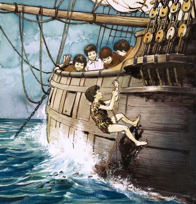 Peter Pan che sale a bordo, illustrazione da "Peter Pan" di J.M. Barrie (guazzo su carta) da Nadir Quinto
