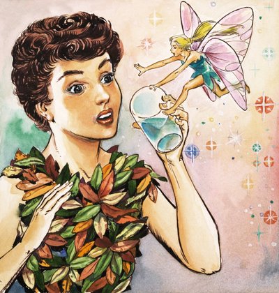 Campanellino avverte Peter Pan, illustrazione da "Peter Pan" di J.M. Barrie (gouache su carta) da Nadir Quinto