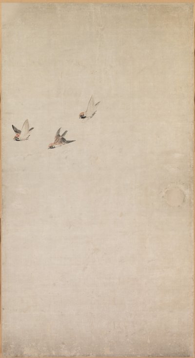 Cuccioli, Passeri e Crisantemi da Nagasawa Rosetsu