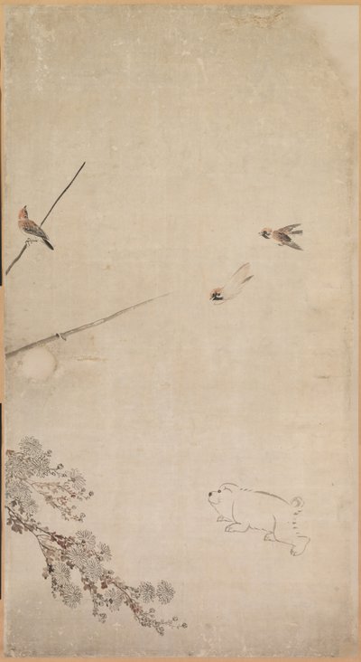 Cuccioli, Passeri e Crisantemi, 1754-1799 da Nagasawa Rosetsu