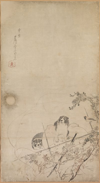 Cuccioli, passeri e crisantemi, 1754-1799 da Nagasawa Rosetsu