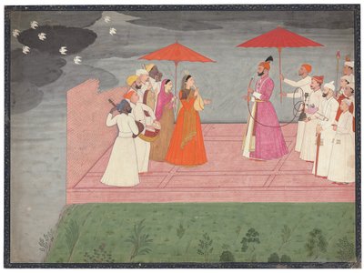 Musicisti che suonano un raga per Balwant Dev Singh durante la stagione delle piogge, c.1745-50 da Nainsukh